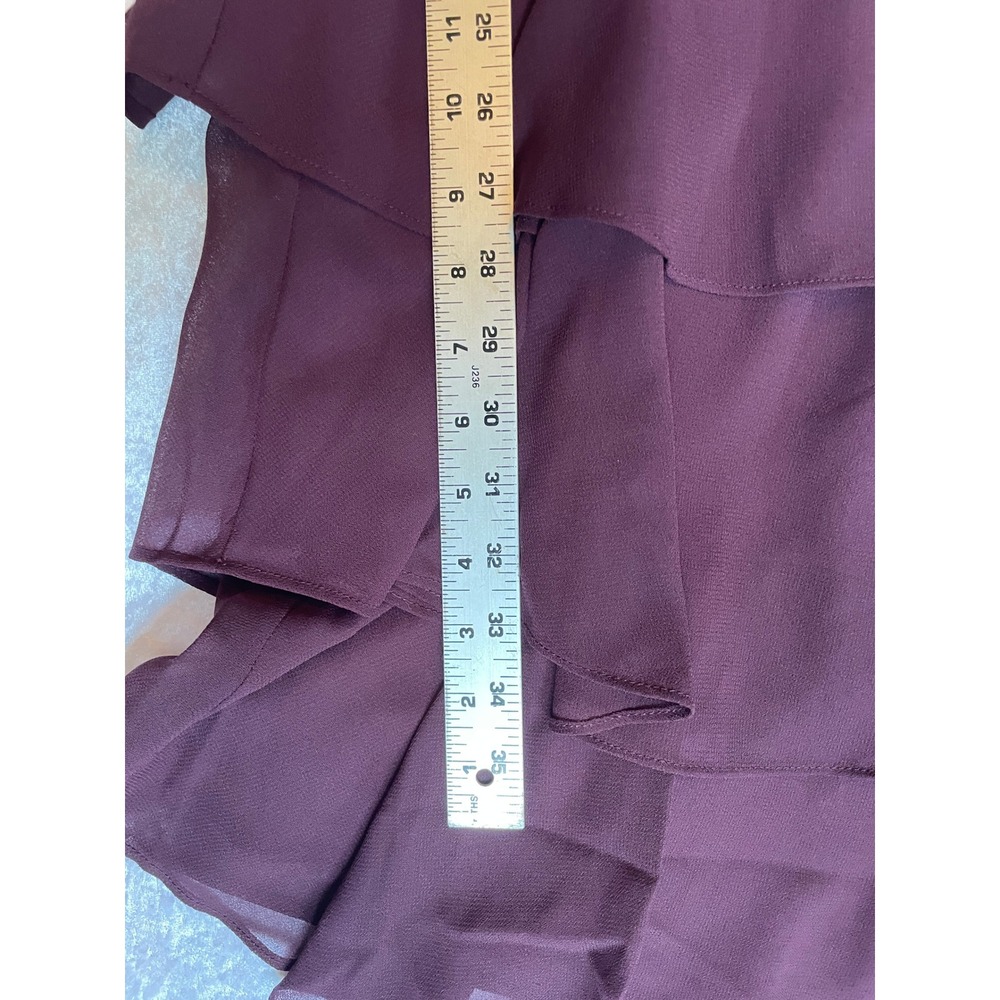 SLNY Tiered Chiffon Dress Women 14 Plum New Rhinestone V-Neck - Picture 4 of 6